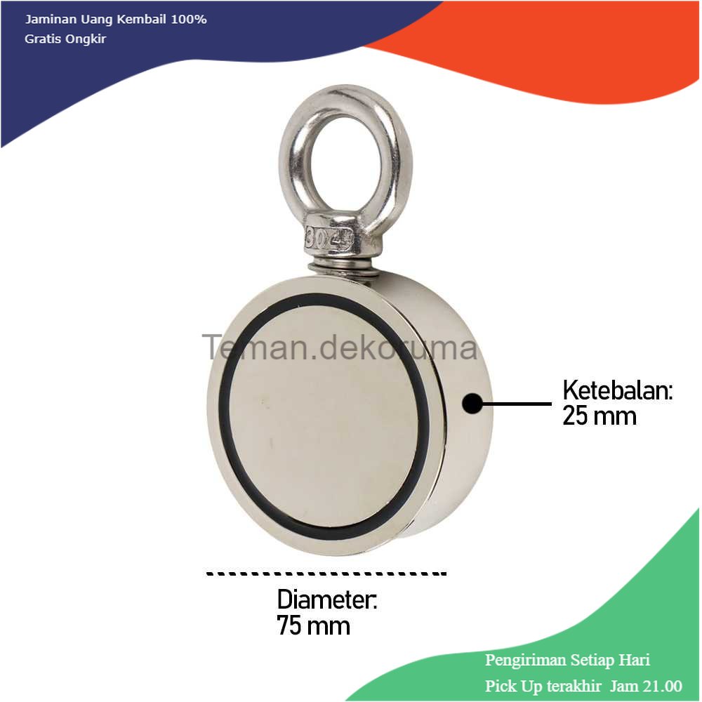 TD-PR2 HYSAMTA Magnet Gantungan Round Hook Strong Neodymium 75mm - D75