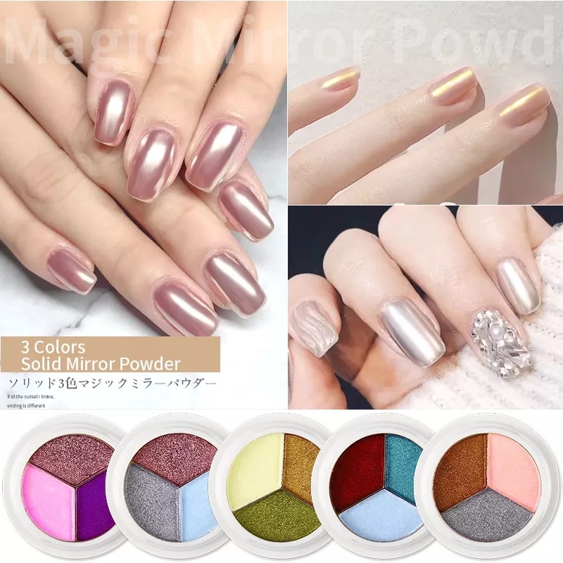 3COLORS SOLID MIRROR POWDER CHROME / DONUT GLAZE AURORA CHROME