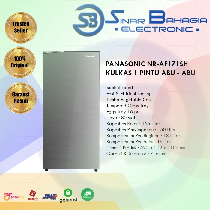 PANASONIC NR-AF171SH KULKAS 1 PINTU  ABU - ABU (NEW) (KHUSUS BANDUNG)