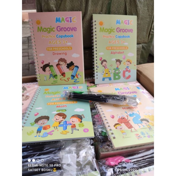 buku menggambar menulis dan berhitung sank magic set 4 buku+ pulpen + 5 refiill pulpen