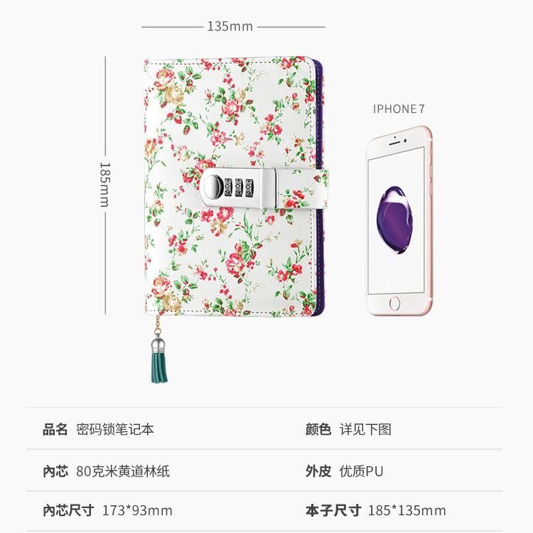 ⊕❍Sera notebook binder A6 binder diary dengan kunci kecil segar kata sandi kunci notepad halaman warna notebook