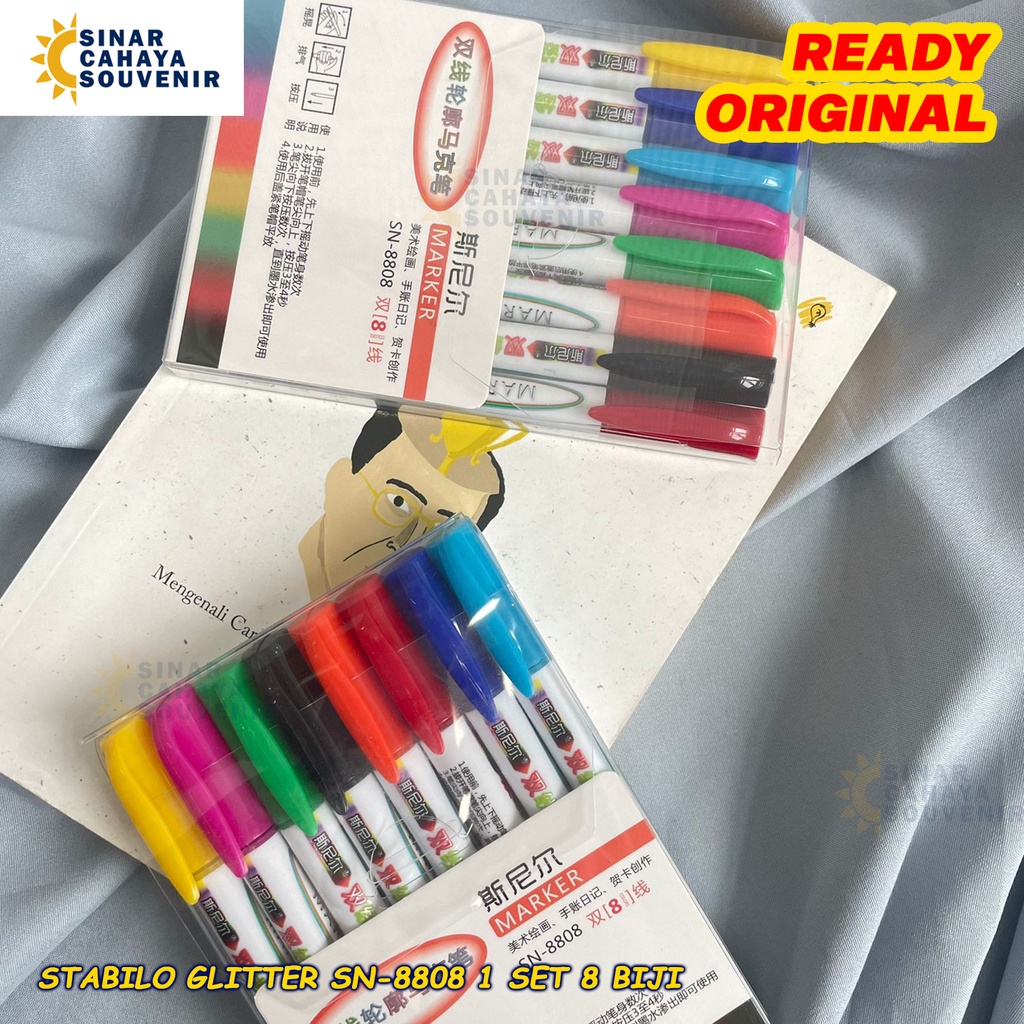 

Stabilo Glitter SN-8808 1 Set Isi 8 | Highlighter ATK Murah Lucu Unik
