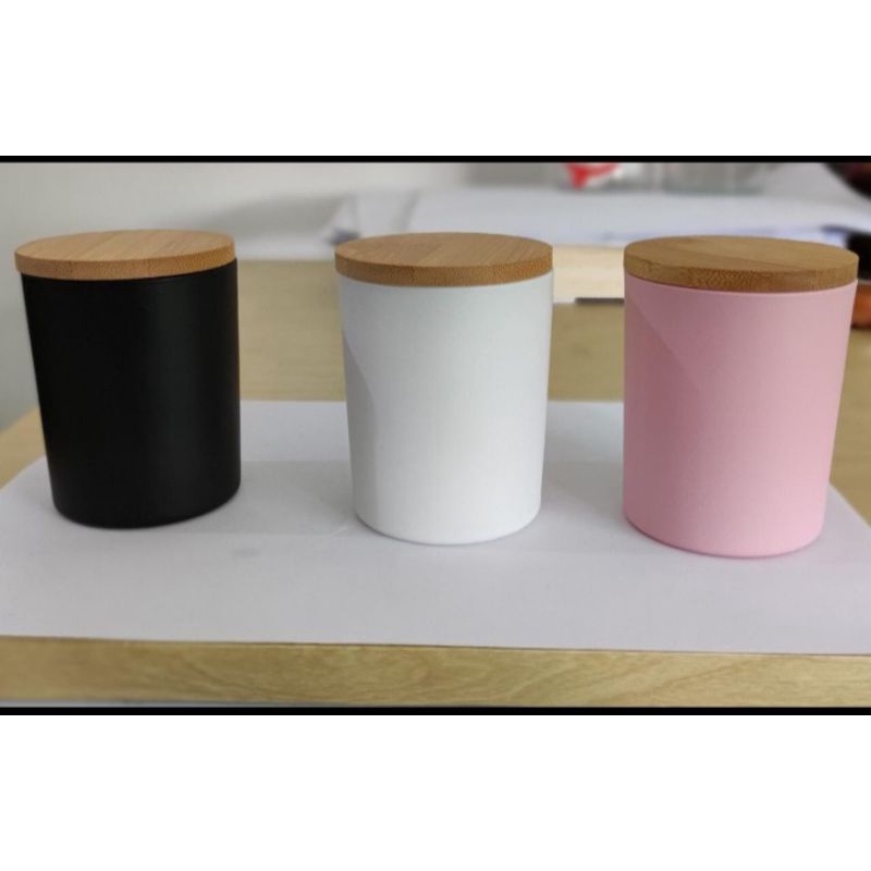 Samiafdol_ Candle Glass Matte Jar 200Ml Jar Kaca Lilin Tutup Kayu