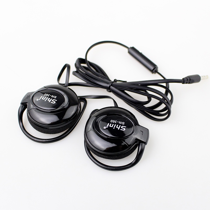 Shini Earhook Clip-on Headphone Sporty with Mic - Black - V6SK02BK