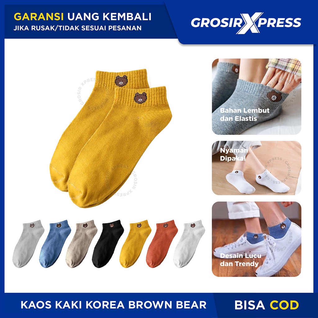 Kaos Kaki Korea Ankle Anak Wanita Pria Socks Bear Motif Lucu Cute Kaus Kaki Sekolah Kos Kaki Dewasa Kasual Pendek Polos | GROSIRXPRESS