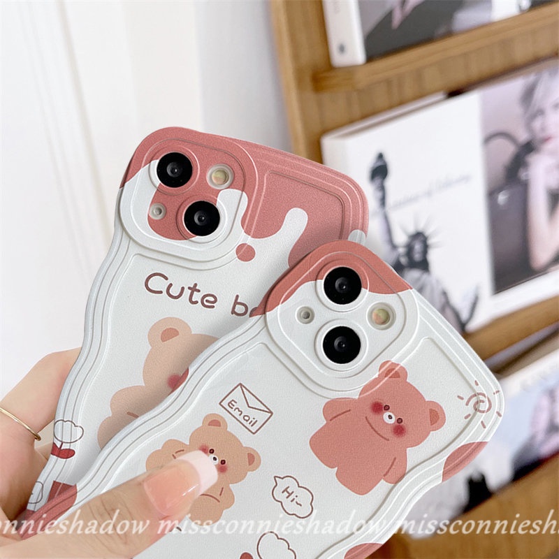 Casing for Redmi 9 10 9C 10C A1 A1+ 9A 10A 9T 9C NFC 11T M3 Redmi Note 11 11Pro+ 10 Note 10s 9S 10 Pro Max Plus Note8 Note9 Note 11s Cute Cartoon Bear Soft Tpu Wavy Edge Back Case