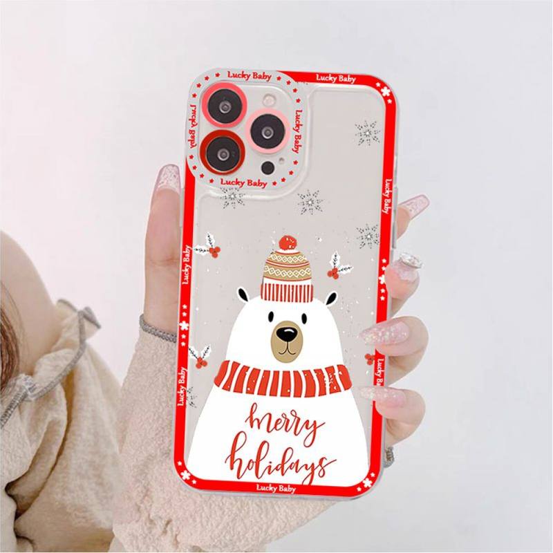 Soft Case Silikon TPU Transparan Motif Beruang Natal Untuk IPhone 13 14 12 11 Pro 6S 7 8 Plus X XS MAX XR Mini