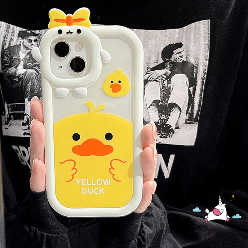Case Realme C33 C25s C12 C15 C31 C21Y 8 7 8i 9 8pro 5 6i 9i 5s 5 7i 9pro+ Realme C30 C25 C25Y C11 C35 C21 C2 C3 C17 Kartun 3D Bow Little Monster Lensa Bebek Kuning Lucu Lembut Sarung Cover Sarung