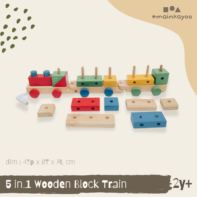 Wooden Block Train - mainan kereta keretaan balok kayu 5 in 1