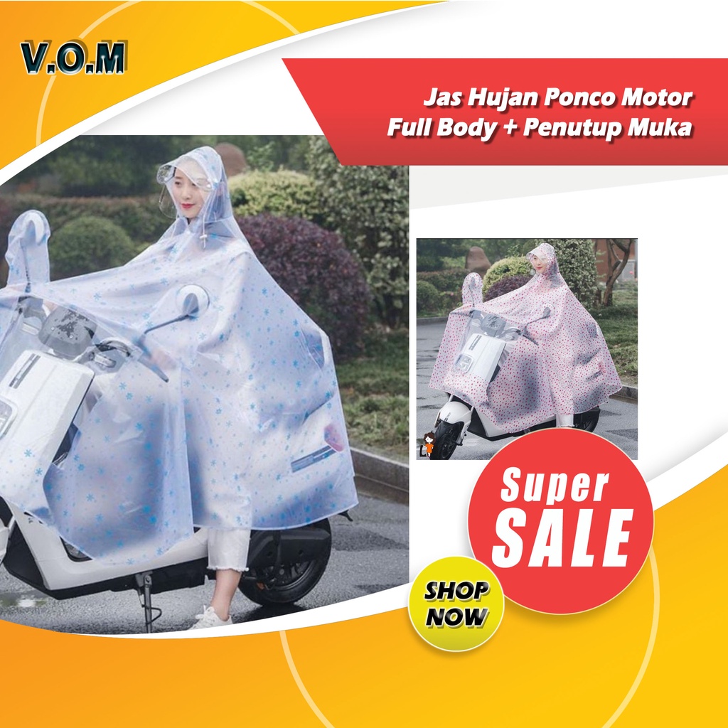 Single 1 Lubang Jas Hujan Ponco Motor Full Body + Penutup Muka 0840