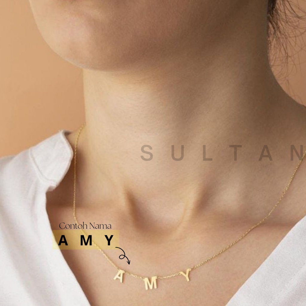 Kalung Nama Wanita model Rumbai (Korean Style) Titanium With Gold Coating