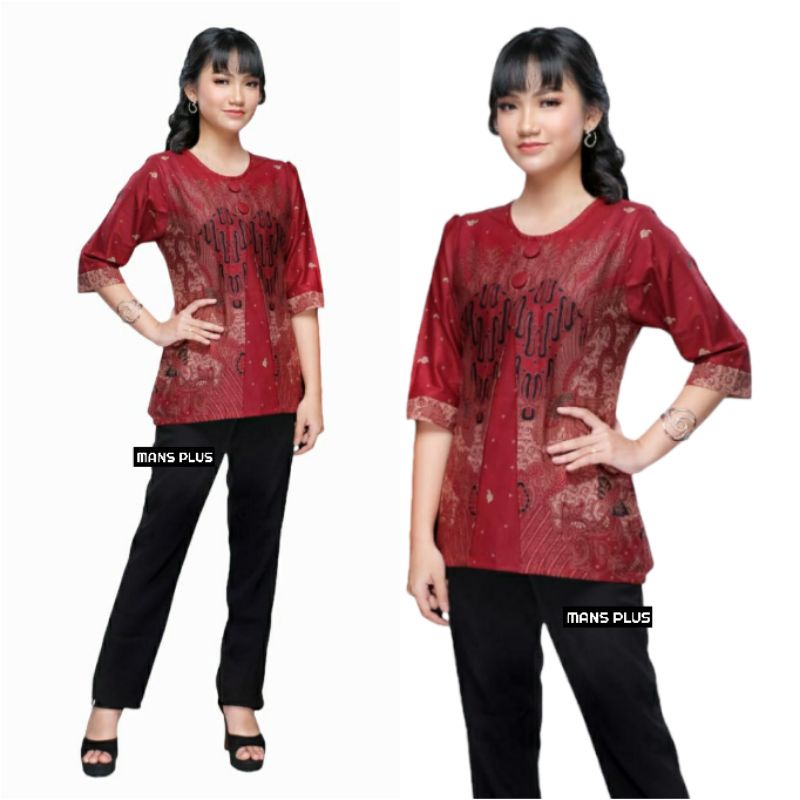 Blouse Wanita Batik Jumbo XXL XXXL Atasan Batik Wanita Big Size 4L-5L Seragam Batik Couple LR