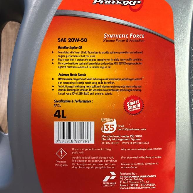 Oli Mesin Prima XP 20W-50 4 Liter / Oli Mobil Pertamina Original