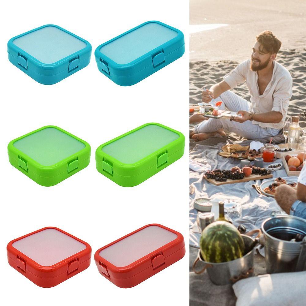 Solighter Lunch Box Microwavable Persegi Panjang Grid Dengan Sendok Wadah Makanan