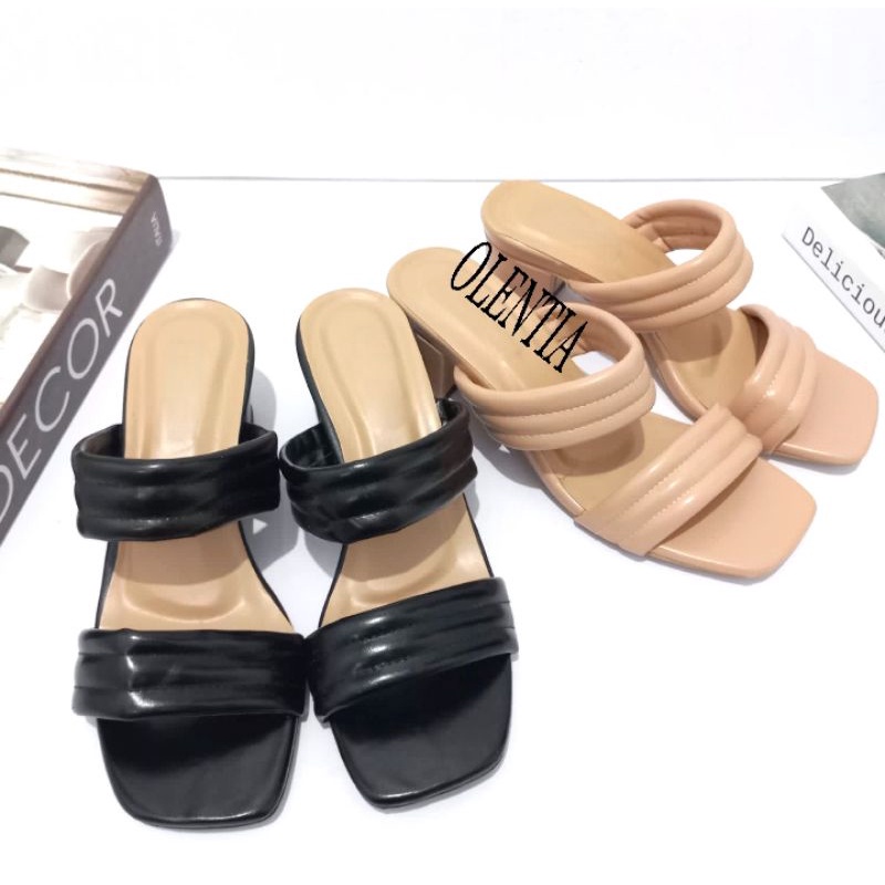 Sandal Wanita heels dobel strap 5cm AN 02