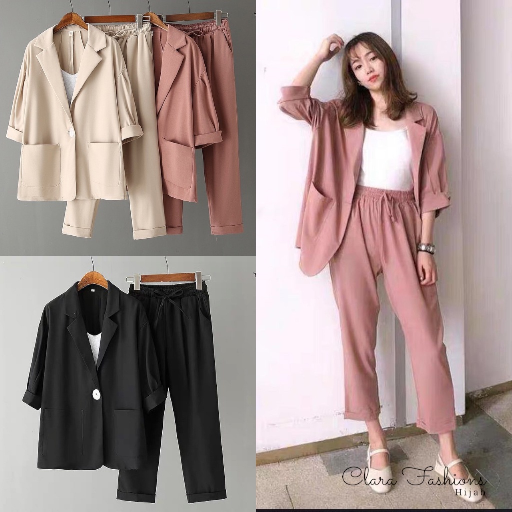 Blezer Set Setelan Wanita Korea Stelan Baju Wanita Kekinian Baju Setelan Set Korean Style Terbaru