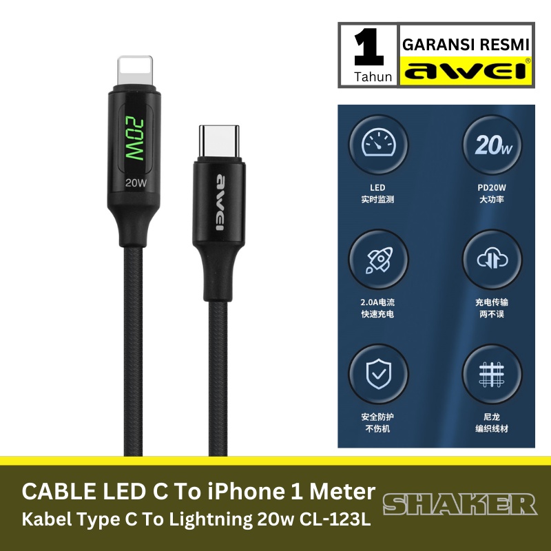 Kabel Charger AWEI Type-C to Lightning Digital Display Data Cable CL-123L