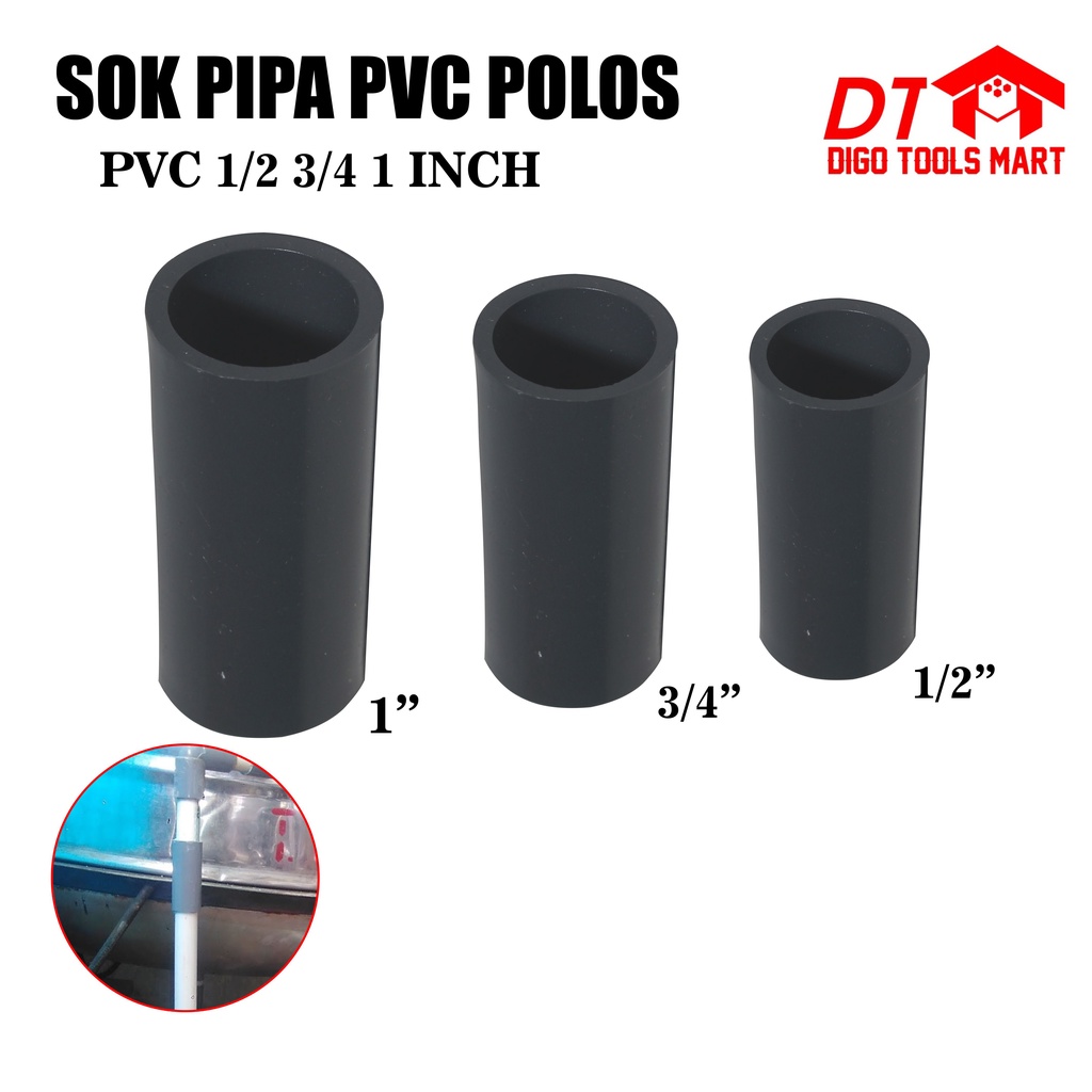 Sok Socket Sock Lurus Polos 1/2 Inci 3/4 inci 1 Inci Sambungan Pipa Paralon Tanpa Drat