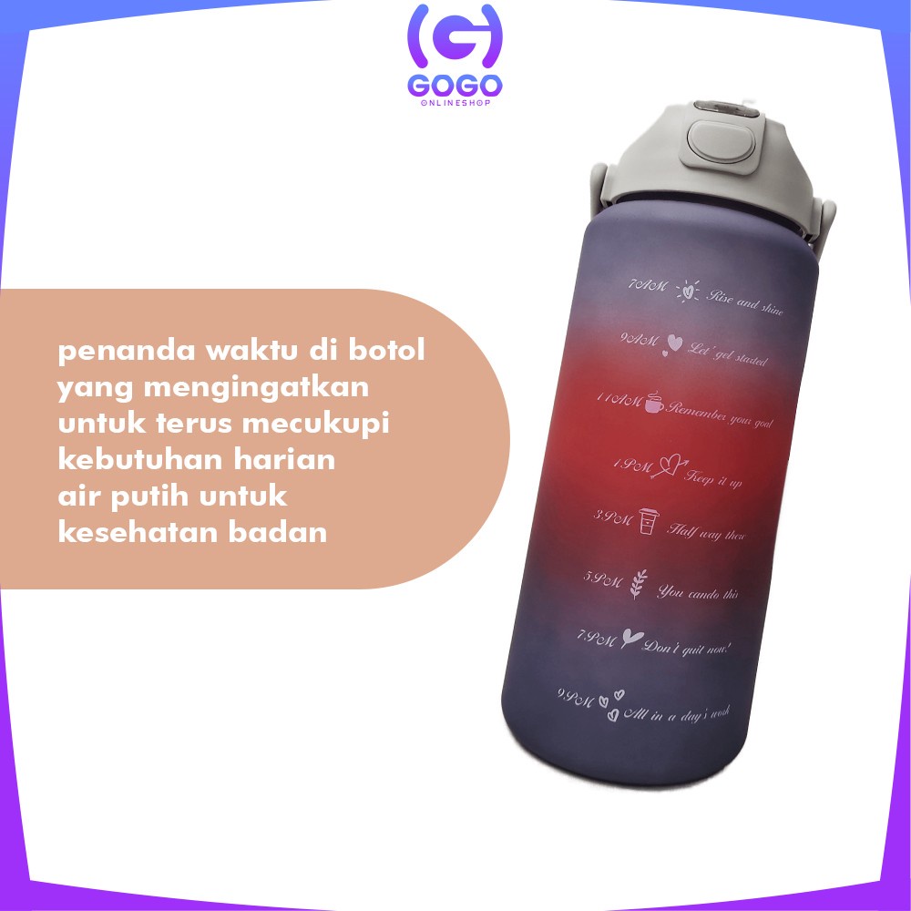 GOGO-C581 Botol Minum Tumbler 2Liter Gradasi Viral / Botol Air Motivasi Thumbler Pelangi Botol Penanda Waktu BPA Free