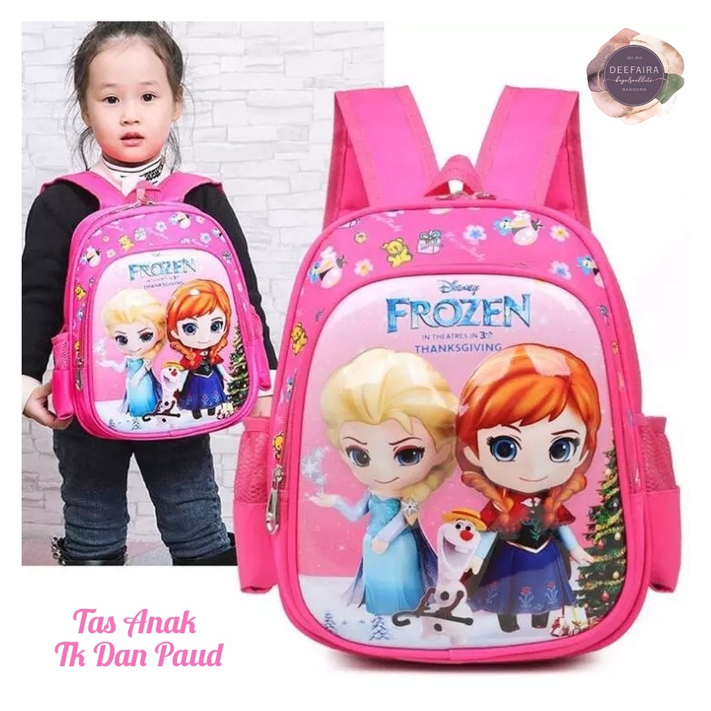 Tas Anak Perempuan  Untuk Sekolah Tk Dan Paud Motif Frzn SS1 Gratis Botol Minum Lucu