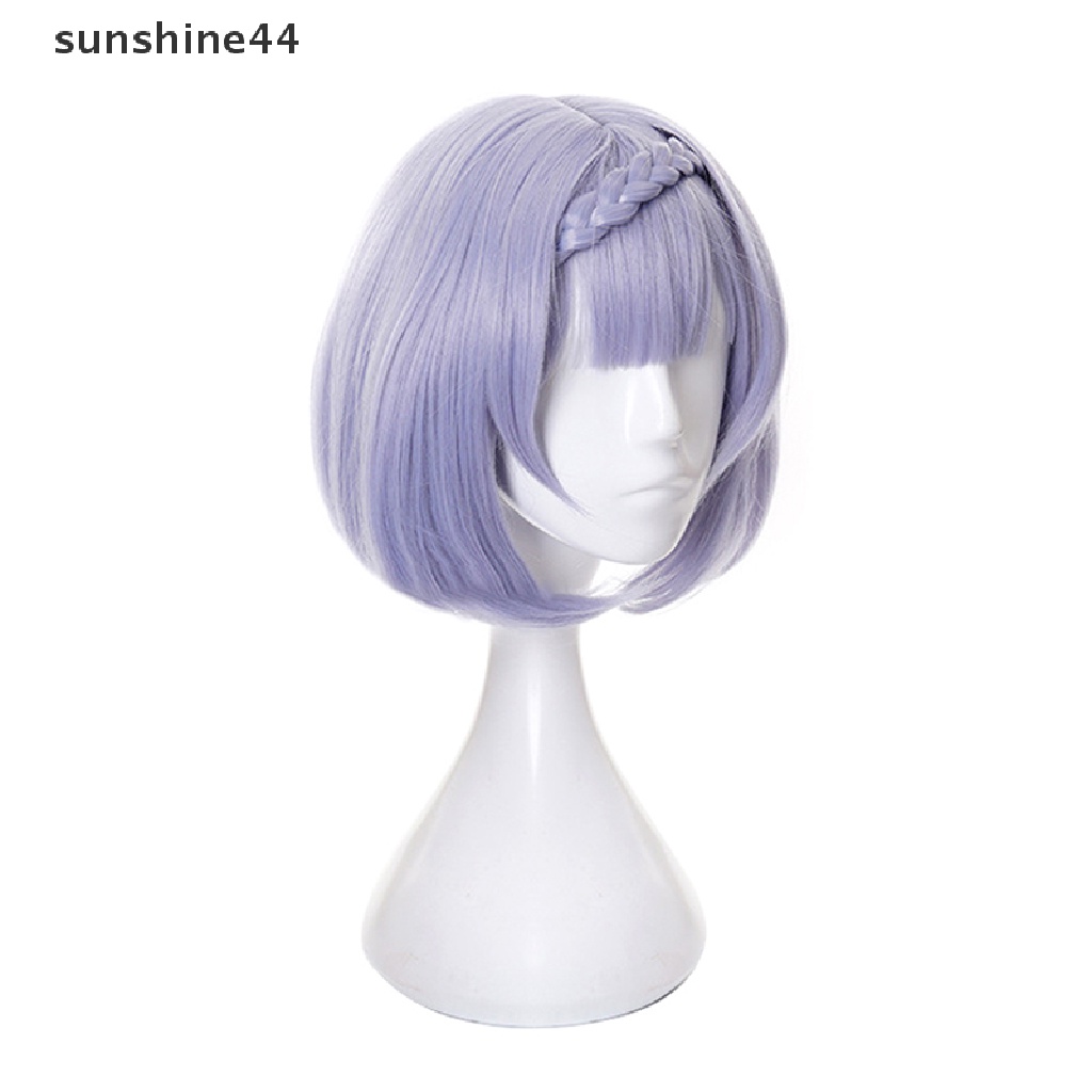 Sunshine Wig / Rambut Palsu Pendek Model Game Genshin Impact Noelle Warna Ungu Muda Untuk Cosplay