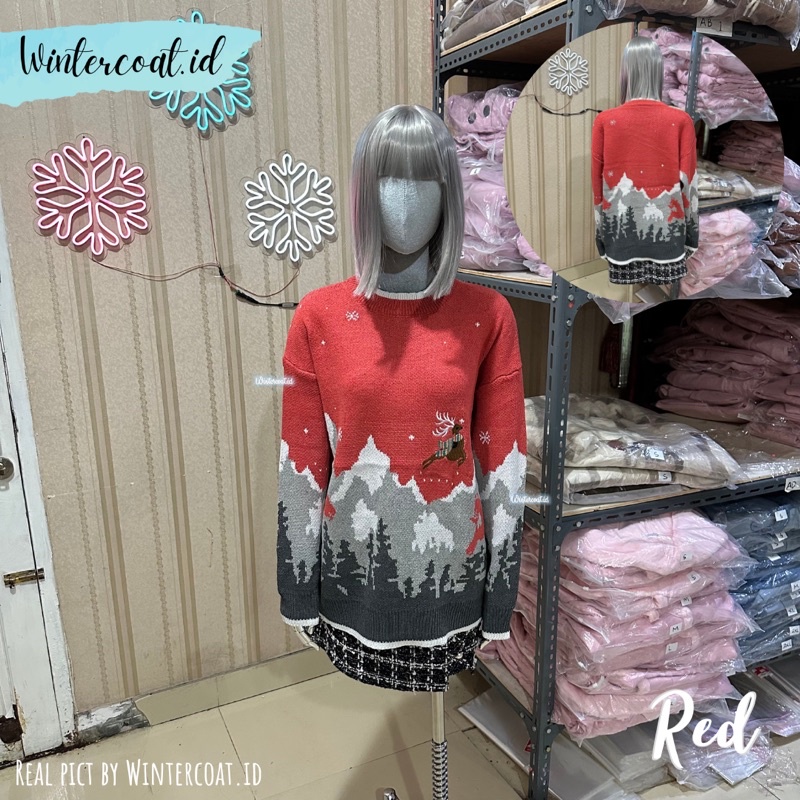 Sweater christmas baju rajut natal import unisex pria wanita hangat atasan winter cowok musim dingin autumn motif rusa rudolph couple