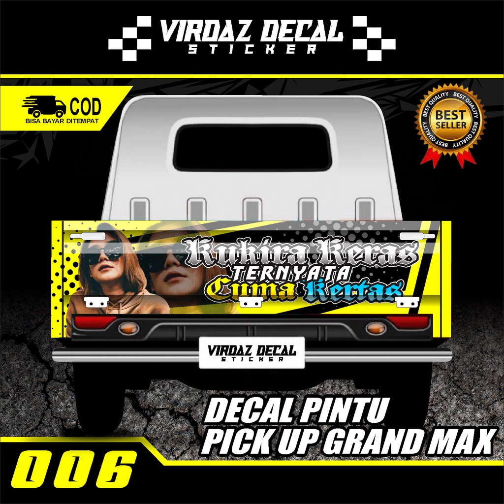 Stiker Decal Pintu Belakang Mobil Pick Up L300/GRAND MAX/CERRY NEW/TS120 Stiker Bak Belakang Stiker 
