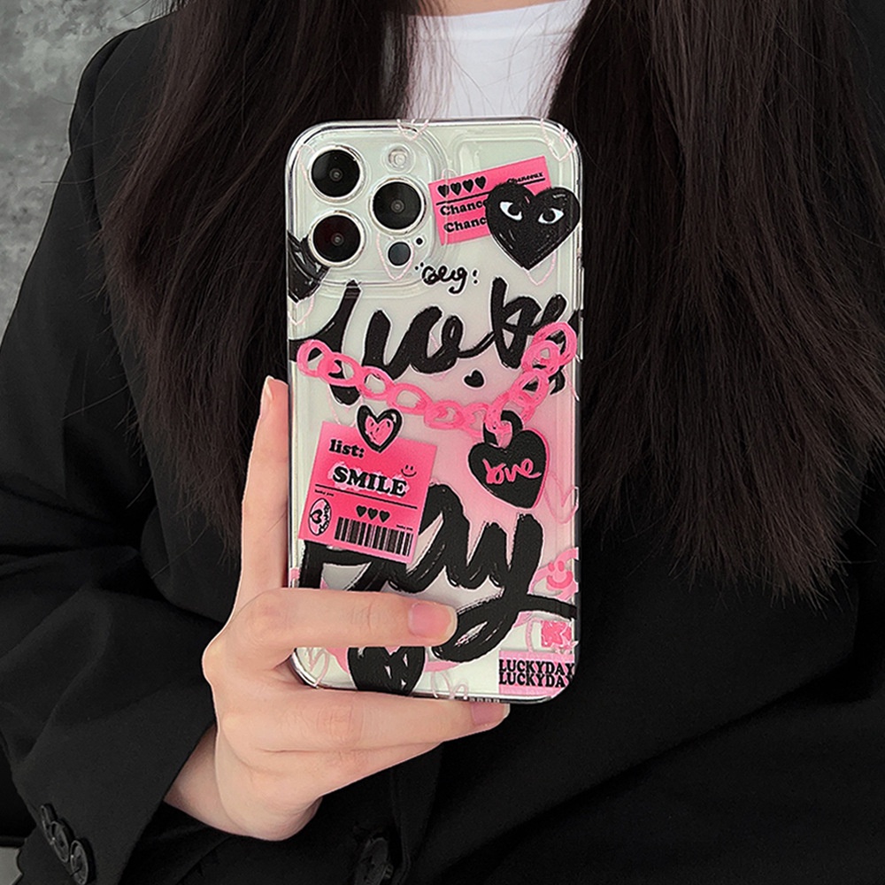 Case Pelindung Bahan Silikon Motif Rantai Grafitti Pink Untuk Iphone 14 7 8 SE2020 7 + 8PLUS XS XR 11 12 13 PRO MAX