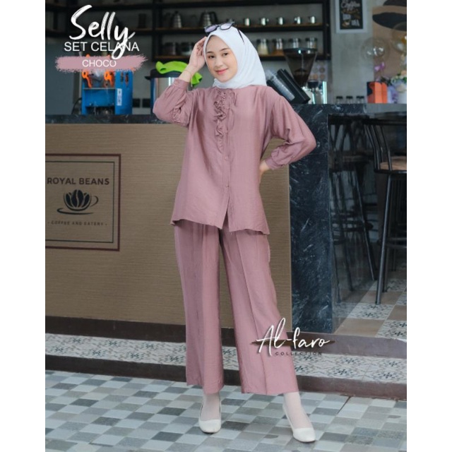 ONE SET CELANA SELLY POLO LINEN DAN FARHA ITYCREPE AL FARO ALFARO TERBARU CELANA REMPEL REMAJA OOTD ORIGINAL