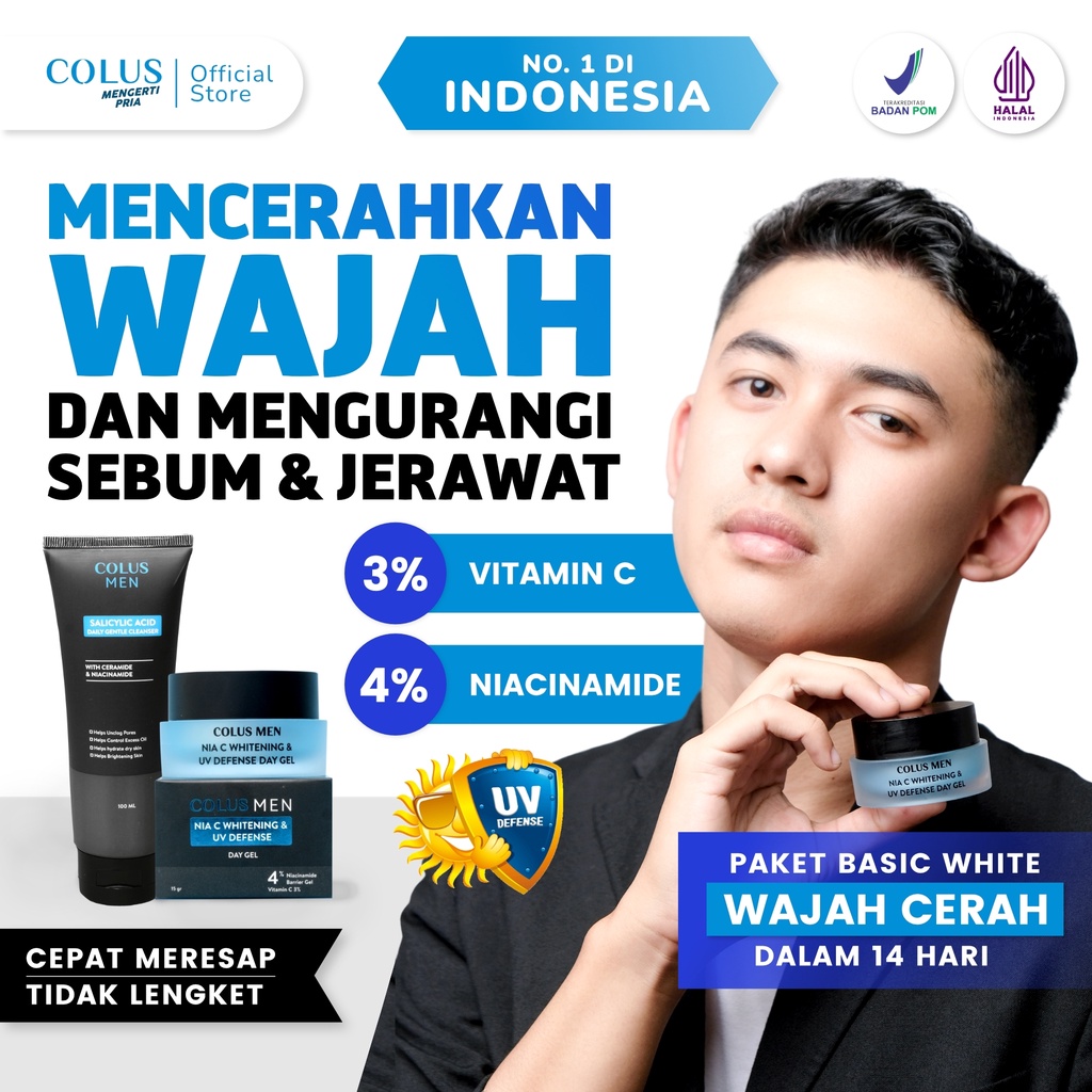 Colus Men Paket Basic White - Colus Day Gel + Salicylic Acid Daily Gentle Celanser