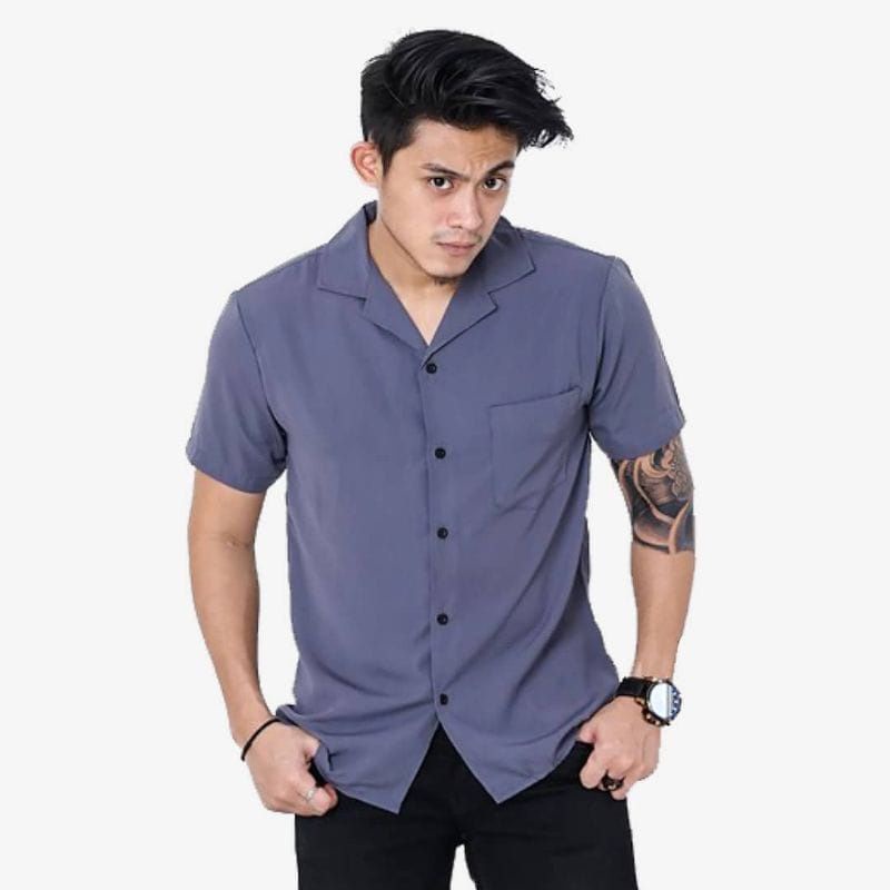 BASIC COLOUR SHIRT - Kemeja Polos Casual Lengan Pendek Pria