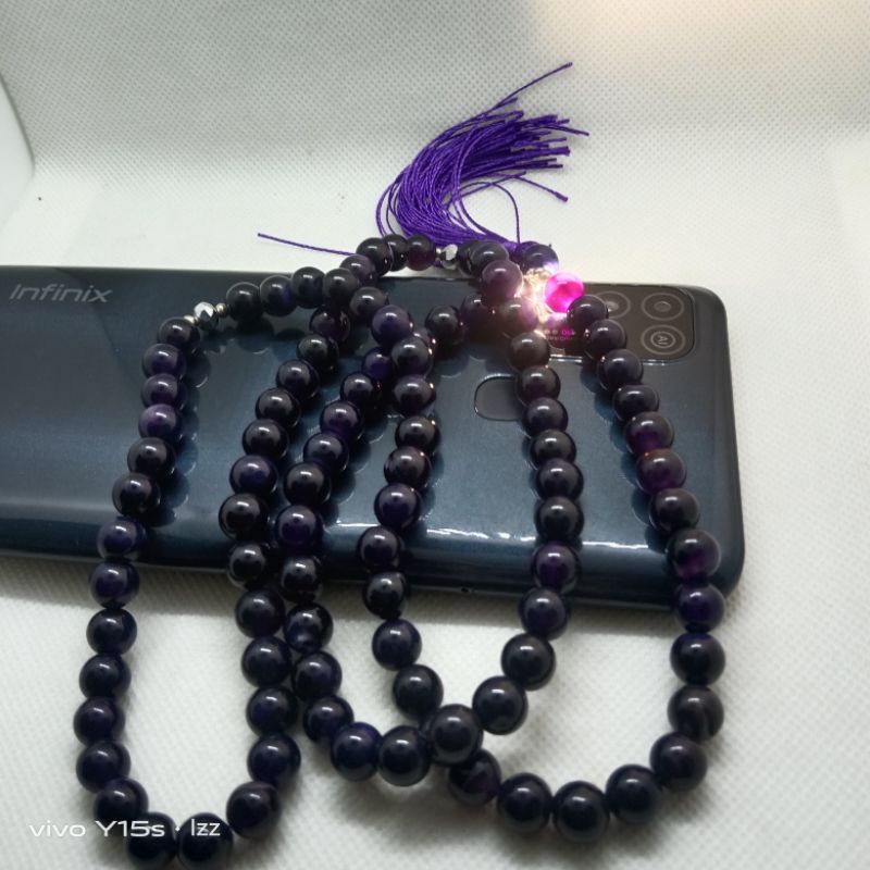 Tasbih batu kecubung wulung tembus cahaya