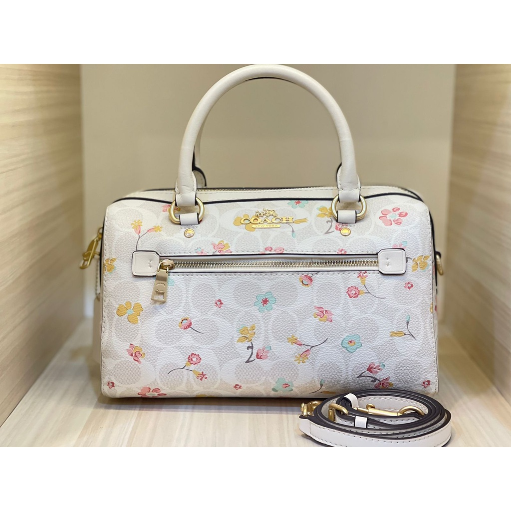 TAS WANITA BRANDED COACH ROWAN SATCHEL WITH DREAMY LAND FLORAL PRINT