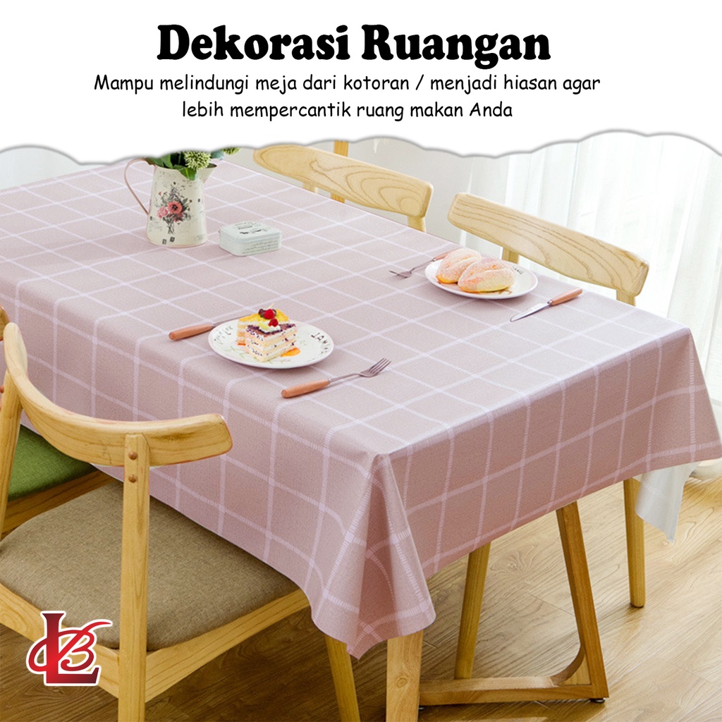 Taplak Meja Makan Ruang Tamu Anti Air Pvc Ukuran Besar 137 X 183 Motif Modern Pola Kotak / Taplak Meja Makan Kotak Ruang Tamu Anti Air Tebal Premium Pola Kotak (D11-3A)