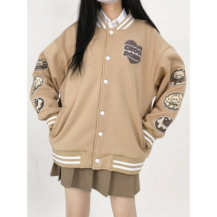 Jacket Varsity CHOCO DONUT BASEBALL Sweater Wanita Oversize Look Daily Kasual Korean Style