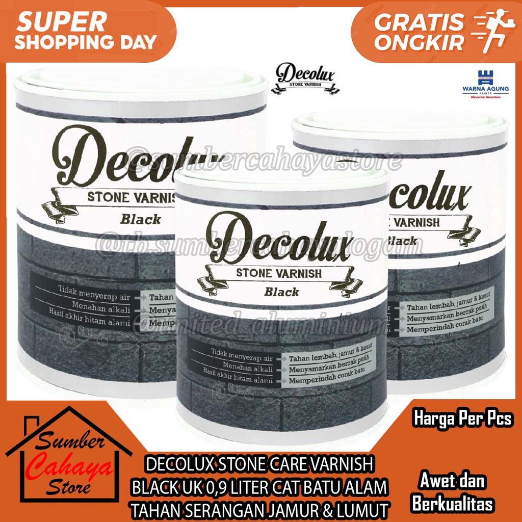DECOLUX STONE CARE VARNISH BLACK UK 0,9 LITER L LTER CAT BATU ALAM BETON ASBES BATU BATA SEMEN SOLVE