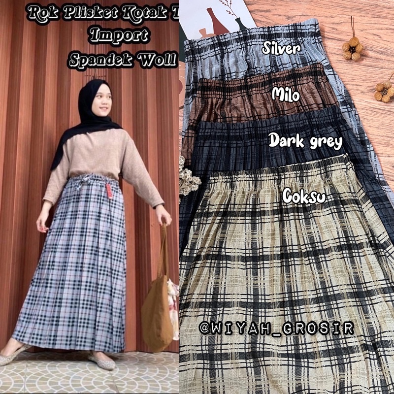 COD ROK TARTAN PLISKET PANJANG / ROK TARTAN JUMBO KOREAN STYLE / ROK BENTUK A / ROK SEMI WOLL