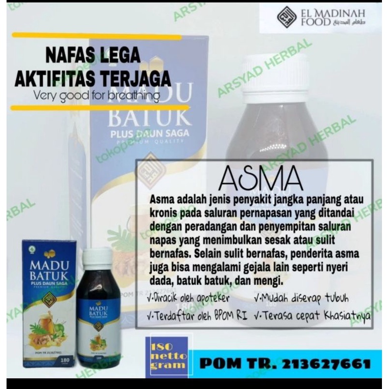 Madu Batuk plus daun saga El Madinah 180 gram Original