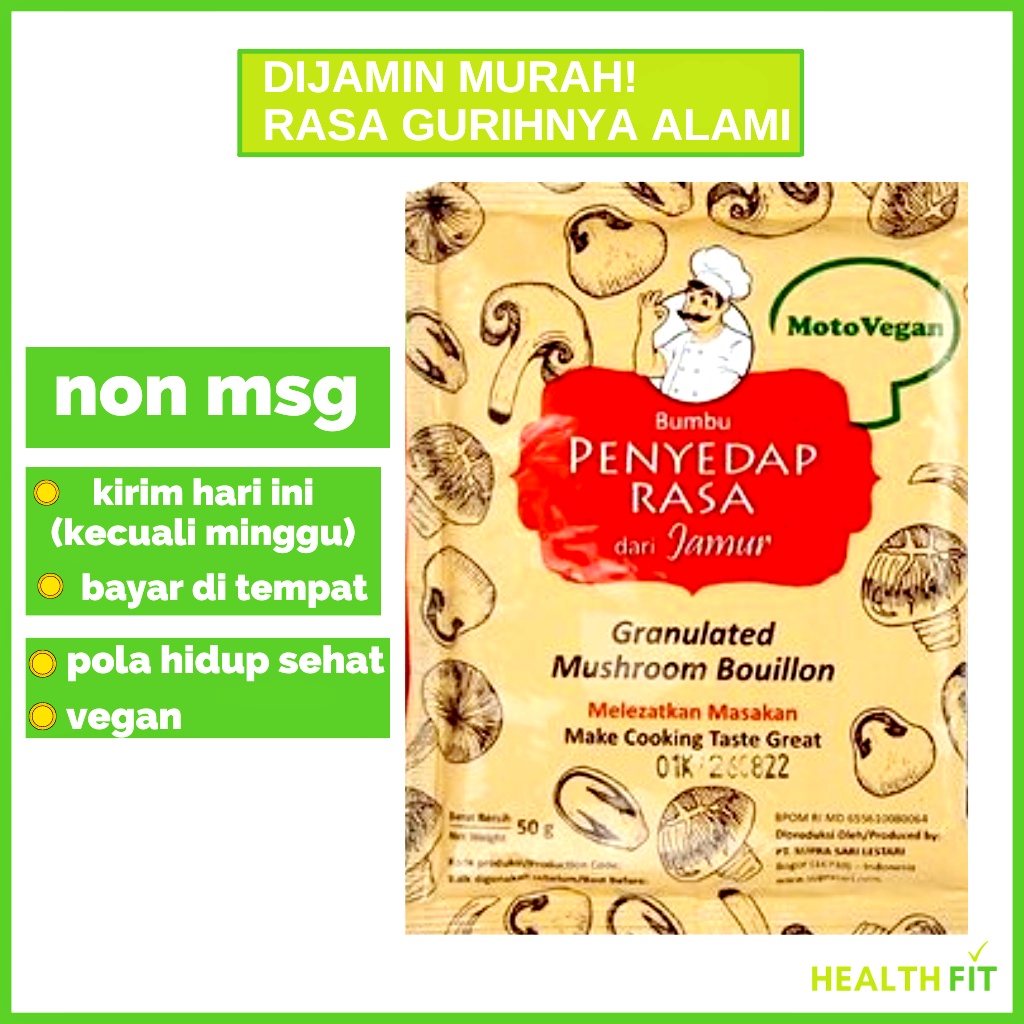 kaldu jamur non msg penyedap rasa non msg kaldu non msg kaldu jamur motovegan renceng saset 50g