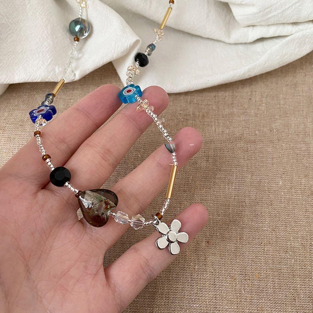 Top Bunga Kalung Trendi Indah Cinta Sederhana Hati Kerah Rantai Manik Kalung Gadis Wanita Rantai Klavikula