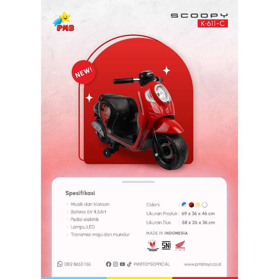 MOTOR AKI MAINAN ANAK PMB SCOOPY K-611-C