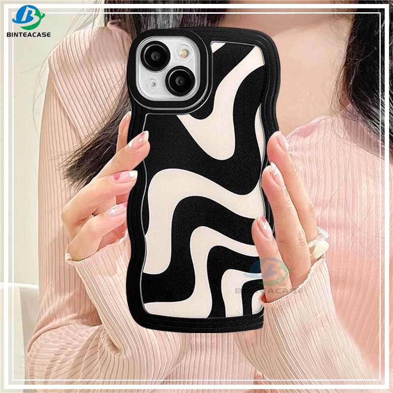 Oppo A17 A77S A57 2022 A15 A16 A16K A54 A53 A12 A5S A7 A3S A11k A31 A52 A74 A95 A92 A94 A93 A37 F9 A1K A76 Fashion Zebra Garis Pinggir Melengkung Casing Handphone TPU Binteacase