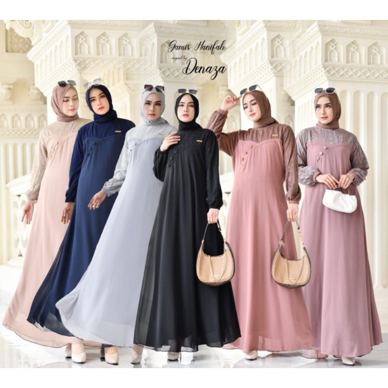 GAMIS HANIFAH // BAHAN CERUTY MIX BRUKAT MALIKA // By Denaza