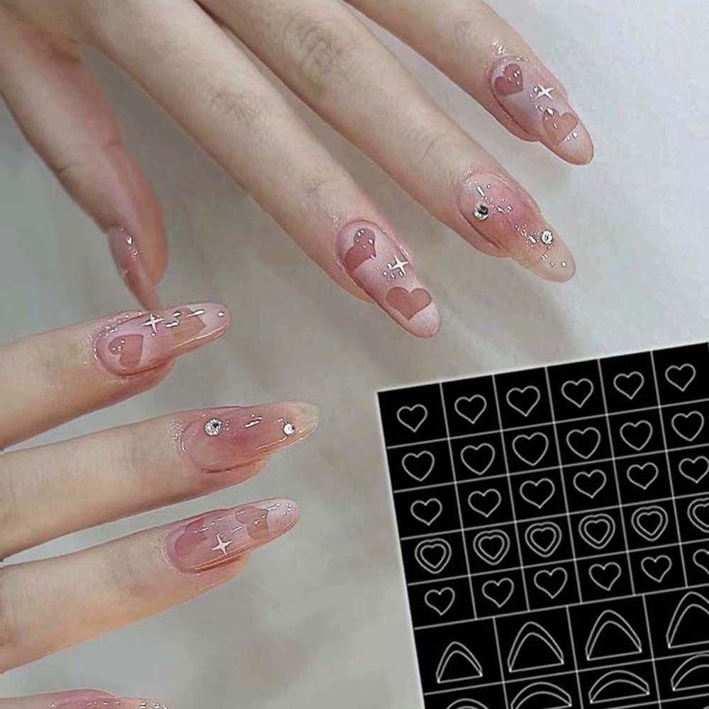 Mxbeauty Berongga Spray Template Jantung Fashion Cross Manicure Aksesoris Bunga Beruang Dicat Tangan Kuku Decals