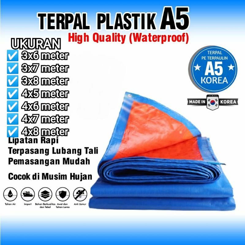 Terpal plastik Ukuran 4x5 4x6 4x7 4x8 3x6 3x7 3x8 Terpaulin A5 tahan panas dan hujan