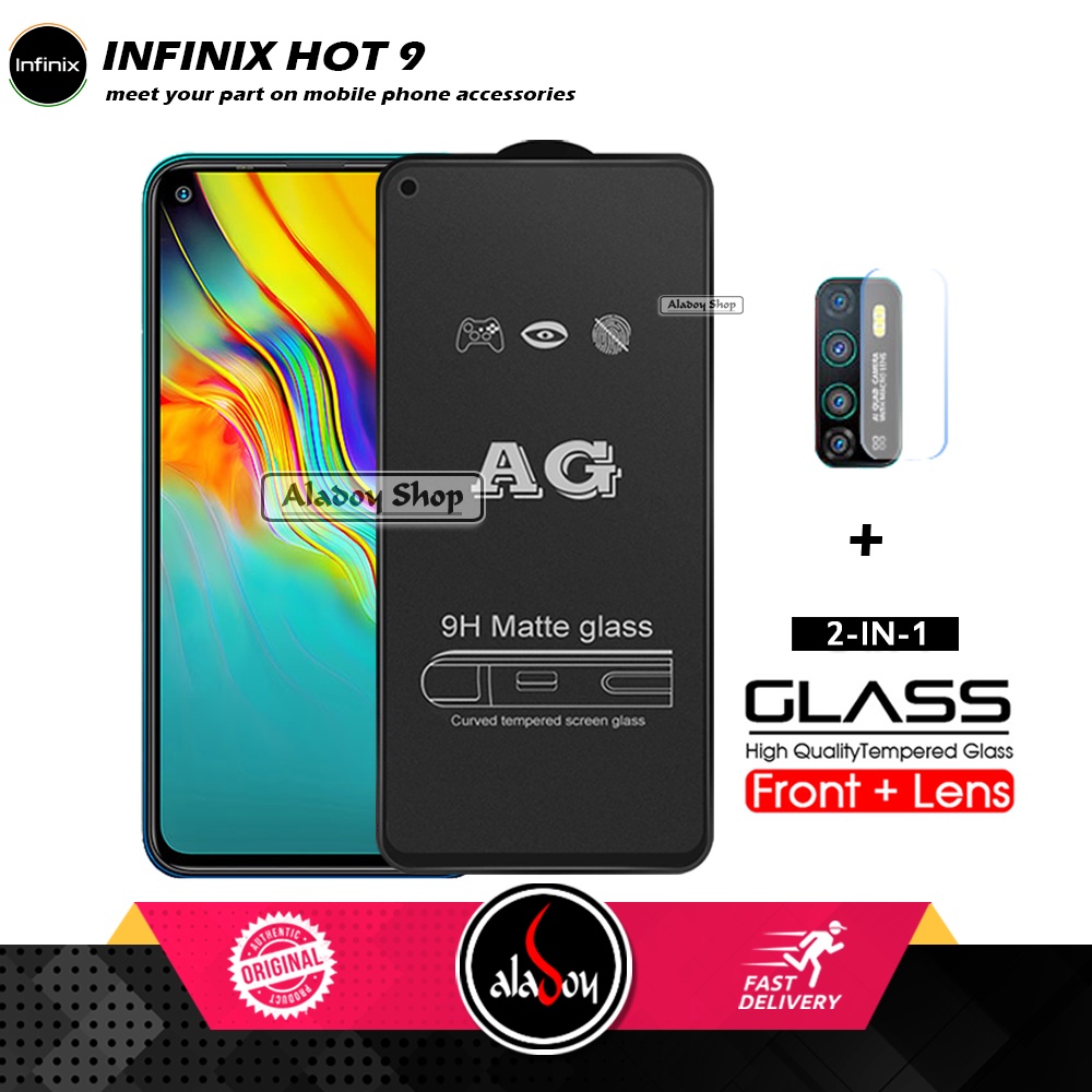 INFINIX HOT 9 PAKET 2IN1 Tempered Glass Matte Anti Glare Full Layar dan Tempered Glass Kamera