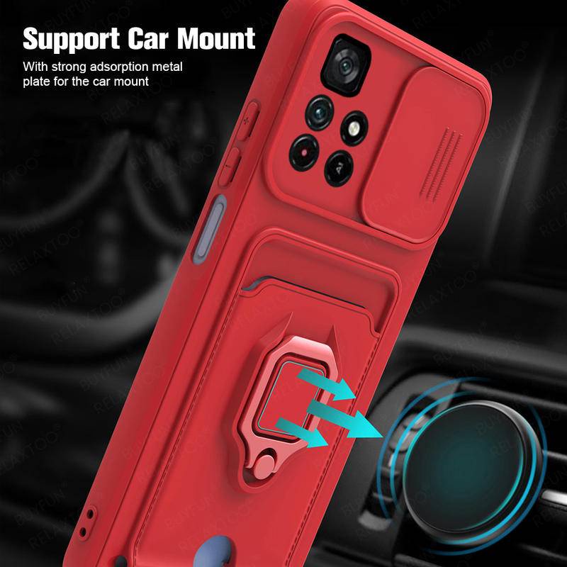 Case Pelindung Lensa Kamera Model Geser Dengan Slot Kartu Magnetik Untuk XiaoMi Poco M4 Pro 5G X4 NFC