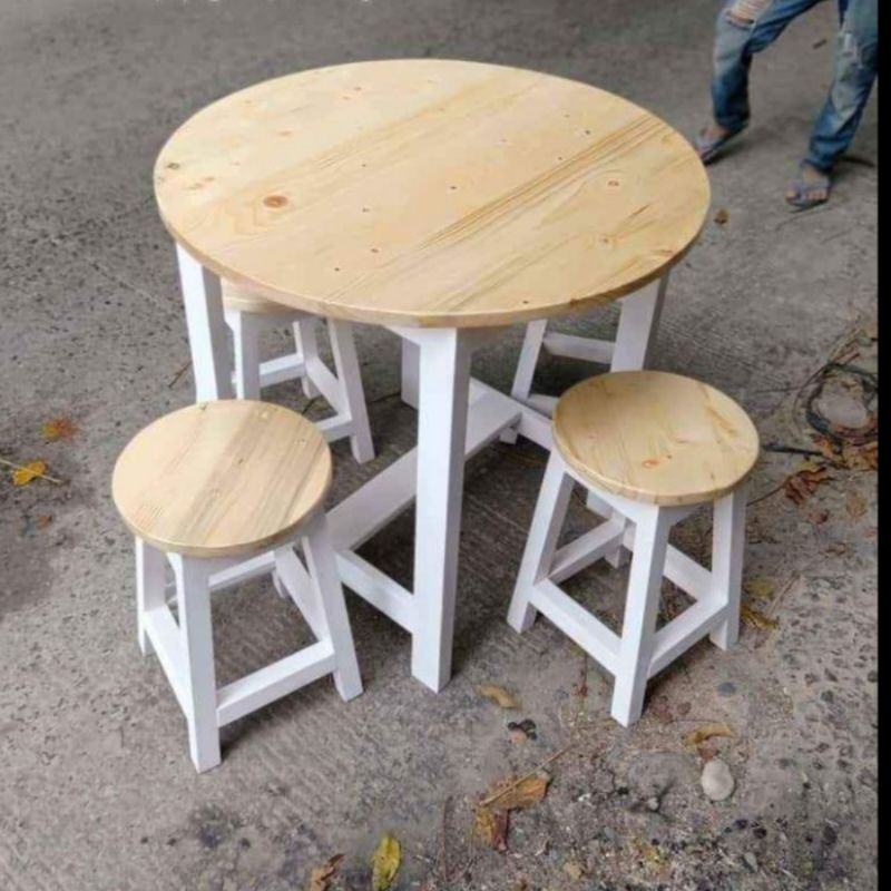 meja makan bulat kursi bulat meja cafe set bahan kayu jati belanda