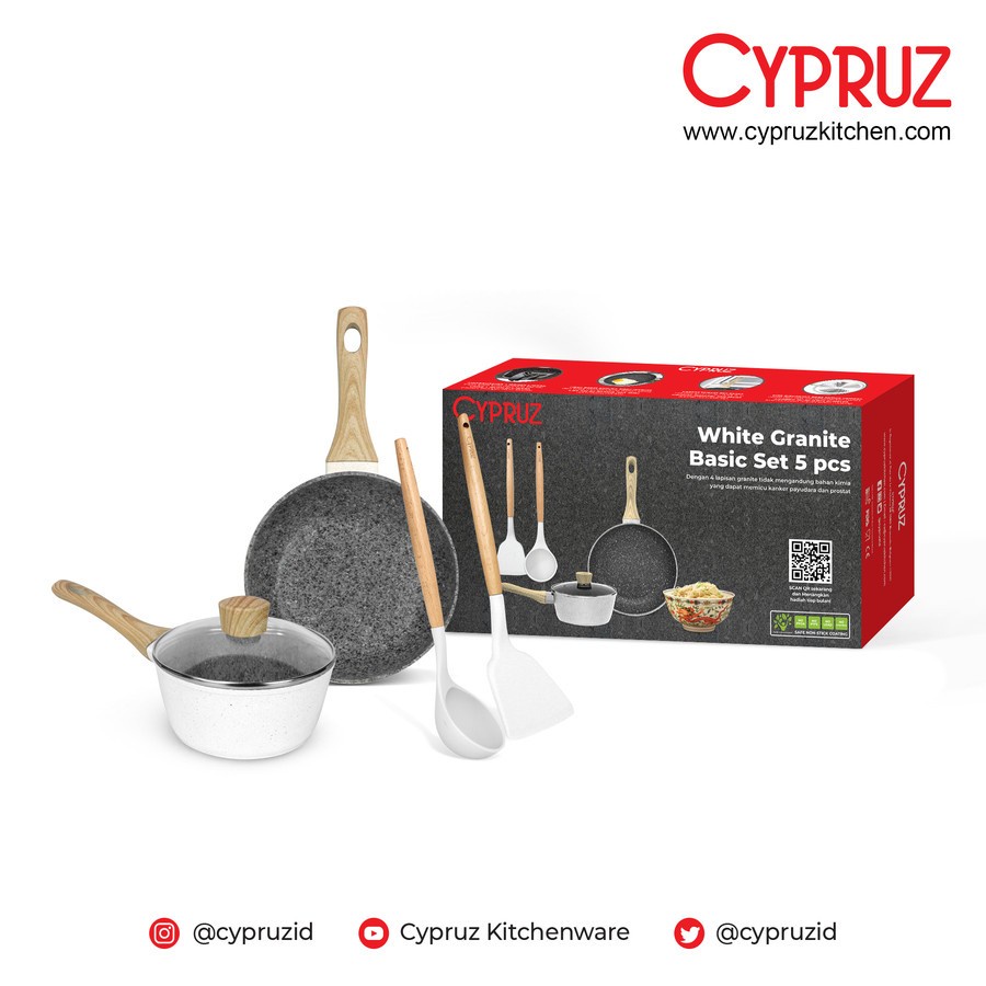 Paket Granite Cookware / Basic Set White Granite Cypruz PI-0911