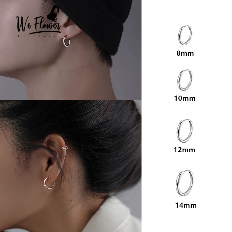 We Flower 1PC Anting Hoop Piercing Tulang Rawan Telinga Bahan Stainless Steel Ukuran 8mm / 14mm Untuk Unisex